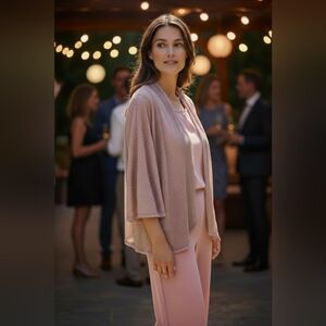 Mother Of The Bride Blush Pink Pantset, Shimmering Tank & Jacket size M